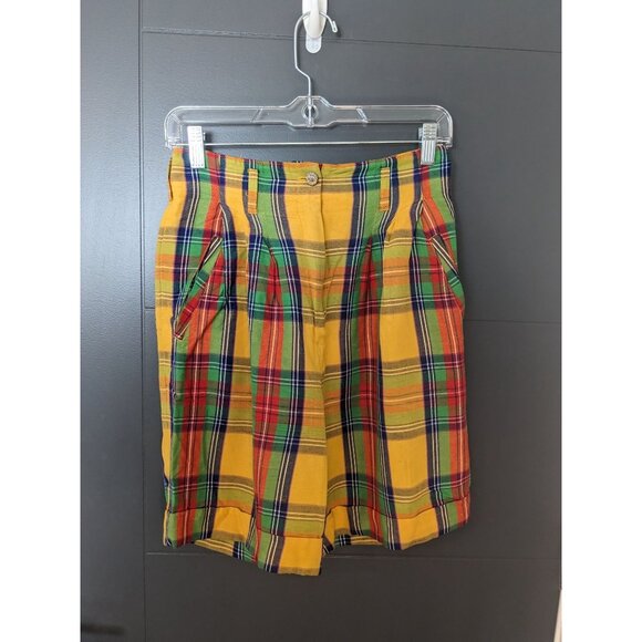 Vintage ABS California Yellow Plaid High Rise Pleated Shorts -‎ Petite - Picture 1 of 11